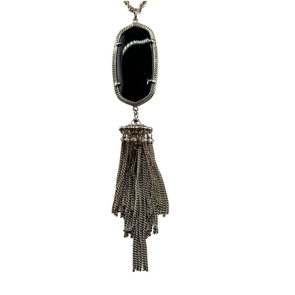 Kendra Scott Rayne Tassel Necklace 28" Gold Tone Black Stone